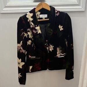 Calvin Klein Women's Black Floral Velvet Blazer